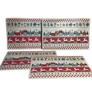 VTG Christmas Village Holiday Placemats Set of 4 Festive Kitchen Decor 17.5"x11"